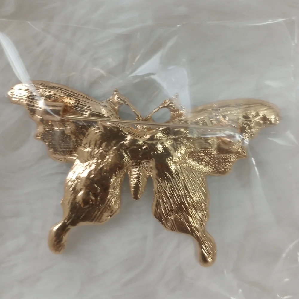 Elegant Green and Gold Butterfly Brooch Pin